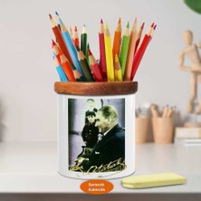 Asilmeydan Gülen Mustafa Kemal Ahşap Seramik Kalemlik - Atatürkwhite_tie