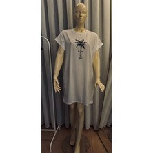 Butik Mektup ve Hindistan Cevizi Ağacı Baskılı Yuvarlak Yaka Tişört Elbise, Bahar ve Yaz Için Rahat Kısa Kollu Elbise, Kadın Giyim