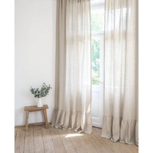 Fırfırlı Doğal Vintage Keten Perde (En x Boy)-Tek Kanat-Pilesiz