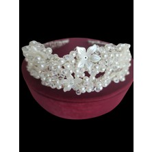 Arba Bag & Accesory Bride-After Parti Inci & Kristal Boncuklu Çiçek Detaylı Kadın Taç
