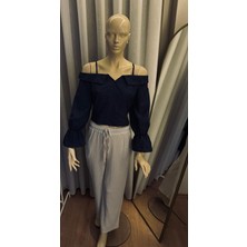Butik Masif Spagetti Askılı Bluz, Günlük Çan Kollu Surplice Yaka Bluz, Bayan Giyim
