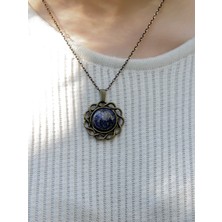 Esha Store Doğal Taş Lapis Doğal Taşlı Kadın Antik Modelli Kolye 40CM Zincirli EUK11LS