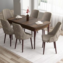 Canisa Concept Tia Serisi   Barok Ahşap Desen 80 x 132 cm Açılabilir Mdf Yemek Odası Takımı 6 Sandalye Gold Detay