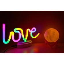 Işık Kasabası Love Neon ve Küre Gece Lambası, 3D ,yazılı Konsept