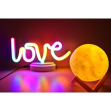 Işık Kasabası Love Neon ve Küre Gece Lambası, 3D ,yazılı Konsept