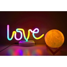 Işık Kasabası Love Neon ve Küre Gece Lambası, 3D ,yazılı Konsept