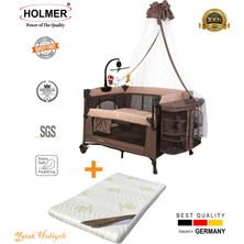 Holmer Coolstyle (Anne Yanı -Deluxe Kumaş) Cibinlikli Dönenceli Oyun Parkı 70 x 110 cm Bej + Aloevera Yatak