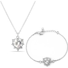 Forentina Gümüş Kaplama Zirkon Taşlı Kolye Bileklik Set PS1964