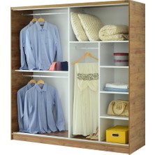 GuneyStore Ücretsiz Montaj - %100 MDF 160 CM Sürgülü Kapaklı Atlantik Çam Gardırop - MDF Dolap - Elbise Dolabı