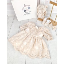 Hobidik Baby Kız Bebek Ekru Krem Dantelli Elbise Set