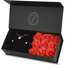 Forentina Rose Kalpli Kolye Tektaş Küpe Set- Güllü Kutuda PS2158