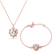 Forentina Zirkon Kalp Kesim Kolye Bileklik Takı Seti PS1965