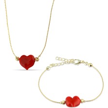 Forentina Kadın Kalpli Kolye Bileklik Takı Seti PS2113