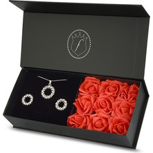 Forentina Yuvarlak Tasarım Zirkon Kolye Küpe Set - Güllü Kutuda PS2155