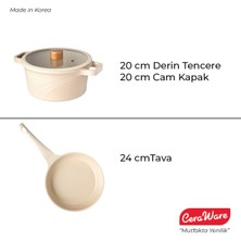 Ceraware Vetta 3 Parça Seramik Kaplama Yapışmaz 24 cm Tava + 20 cm Derin Tencere Seti Bej