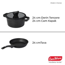 Ceraware Vetta 3 Parça Megastone Kaplama Yapışmaz 24 cm Tava + 24 cm Derin Tencere Seti Siyah