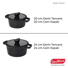 Ceraware Vetta 4 Parça Megastone Kaplama Yapışmaz 20 cm Derin + 24 cm Derin Tencere Seti Siyah