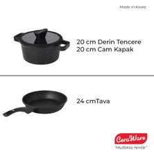 Ceraware Vetta 3 Parça Megastone Kaplama Yapışmaz 24 cm Tava + 20 cm Derin Tencere Seti Siyah