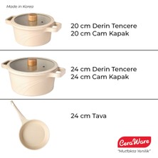 Ceraware Vetta 5 Parça Seramik Kaplama Yapışmaz 24 cm Tava + 24 cm Derin + 20 cm Derin Tencere Seti Bej