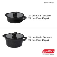 Ceraware Vetta 4 Parça Megastone Kaplama Yapışmaz 24 cm Kısa 24 cm Derin Tencere Seti Siyah