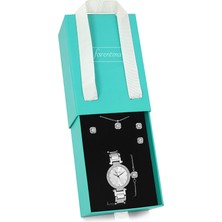 Forentina Gümüş Kaplama Tektaş Kolye Küpe Yüzük Bileklik Saat Set PS1678