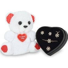 Forentina Altın Kaplama Kar Tanesi Kolye Küpe Bileklik Ayıcık Set PS1602