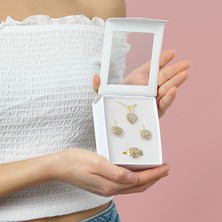 Forentina Kalpli Kolye Küpe Yüzük Set - Güllü Kutu Hediye Set PS1810