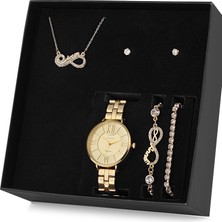 Forentina Sonsuzluk Annem Yazılı Kolye Bileklik Küpe Saat Seti Hediye Set PS0782