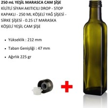 Handelika 250 ml Yeşil Maraska Cam Şişe  Kilitli Siyah Akıtıcılı Drop - Stop Kapaklı - 250 ml Köşeli Yağ Şişesi - Sirke Şişesi