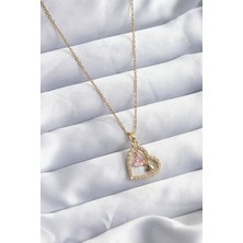 Clariss 316L Çelik Gold Renk Zincir Zirkon Taşlı Kalp Model Kadın Kolye