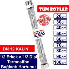 Asflexs (DN12 KALIN) 1/2 (Erkek) × 1/2 (Dişi) Paslanmaz Çelik Kalın Flex Hortum Termosifon Bağlantı Hortumu (20 cm)