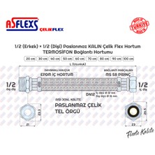 Asflexs (DN12 KALIN) 1/2 (Erkek) × 1/2 (Dişi) Paslanmaz Çelik Kalın Flex Hortum Termosifon Bağlantı Hortumu (20 cm)