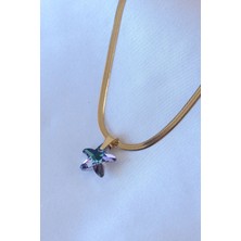 Clariss 316L Çelik Gold Renk Italyan Zincir Model Kristal Deniz Yıldız Model Kadın Kolye