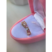 Pink Sparkle Pembe Beyaz Kalp Taşlı Gold Yüzük