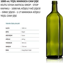 Handelika Yeşil Maraska Yağdanlık Kapaklı 1000 ml Köşeli Cam Şişe 2 Adet