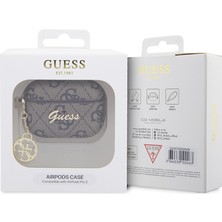 Guess Airpods Pro 2 Kılıf 4g Desen Metal Script Logolu 4g Charm Pu Deri Kahverengi