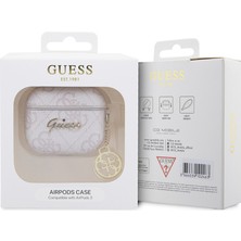 Guess Airpods 3.nesil Kılıf 4g Desenli Metal Script Logolu 4g Charm Pu Deri Pembe