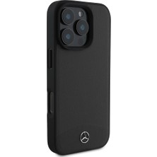 Mercedes-Benz Apple iPhone 16 Pro Kılıf Mercedes-Benz Orjinal Lisanslı Magsafe Şarj Özellikli Dokulu ve Düz Deri Siyah
