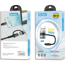 Go-Des GD-CT069  USB 3.0 To Type-C Data ve Hızlı Şarj Adaptörü  Siyah