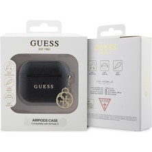 Guess Airpods 3.nesil Uyumlu Kılıf Dokulu 4g Yuvarlak Charm Saffiano Kılıf Siyah