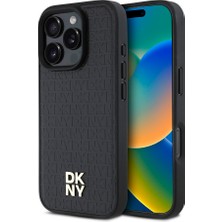 Dkny Apple iPhone 16 Pro Kılıf Dkny Orjinal Lisanslı Magsafe Şarj Özellikli 3D Yazılı Repeat Pattern Siyah