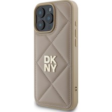 Dkny Apple iPhone 16 Pro Uyumlu Kılıf Dkny Orjinal Lisanslı Kapitone Tasarımlı Metal Logolu Deri Kapak Bej