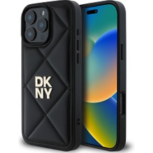 Dkny Apple iPhone 16 Pro Max Uyumlu Kılıf Dkny Orjinal Lisanslı Kapitone Tasarımlı Metal Logolu Deri Siyah