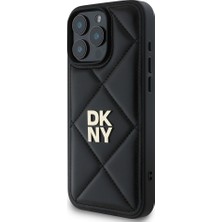 Dkny Apple iPhone 16 Pro Max Uyumlu Kılıf Dkny Orjinal Lisanslı Kapitone Tasarımlı Metal Logolu Deri Siyah