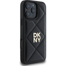 Dkny Apple iPhone 16 Pro Max Uyumlu Kılıf Dkny Orjinal Lisanslı Kapitone Tasarımlı Metal Logolu Deri Siyah