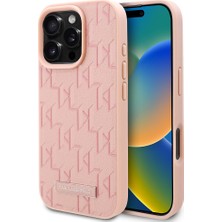 Karl Lagerfeld Apple iPhone 16 Pro Max Kılıf Orjinal Lisanslı Magsafe Özellikli Kl Yazılı Hot Stamp Pembe