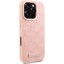 Karl Lagerfeld Apple iPhone 16 Pro Max Kılıf Orjinal Lisanslı Magsafe Özellikli Kl Yazılı Hot Stamp Pembe