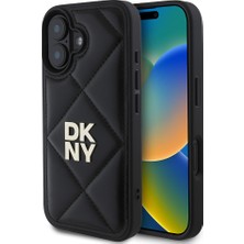 Dkny Apple iPhone 16 Uyumlu Kılıf Dkny Orjinal Lisanslı Kapitone Tasarımlı Metal Logolu Deri Kapak Siyah