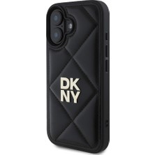 Dkny Apple iPhone 16 Uyumlu Kılıf Dkny Orjinal Lisanslı Kapitone Tasarımlı Metal Logolu Deri Kapak Siyah