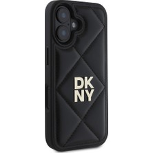 Dkny Apple iPhone 16 Uyumlu Kılıf Dkny Orjinal Lisanslı Kapitone Tasarımlı Metal Logolu Deri Kapak Siyah